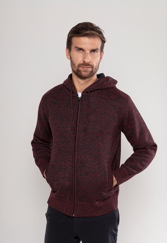 Tricot Mesclado Zip C/ Capuz  Bordô