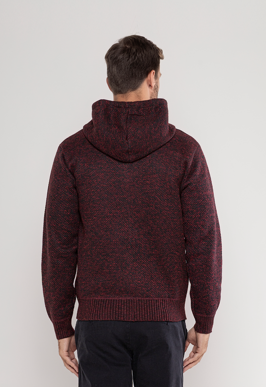 Tricot Mesclado Zip C/ Capuz  Bordô