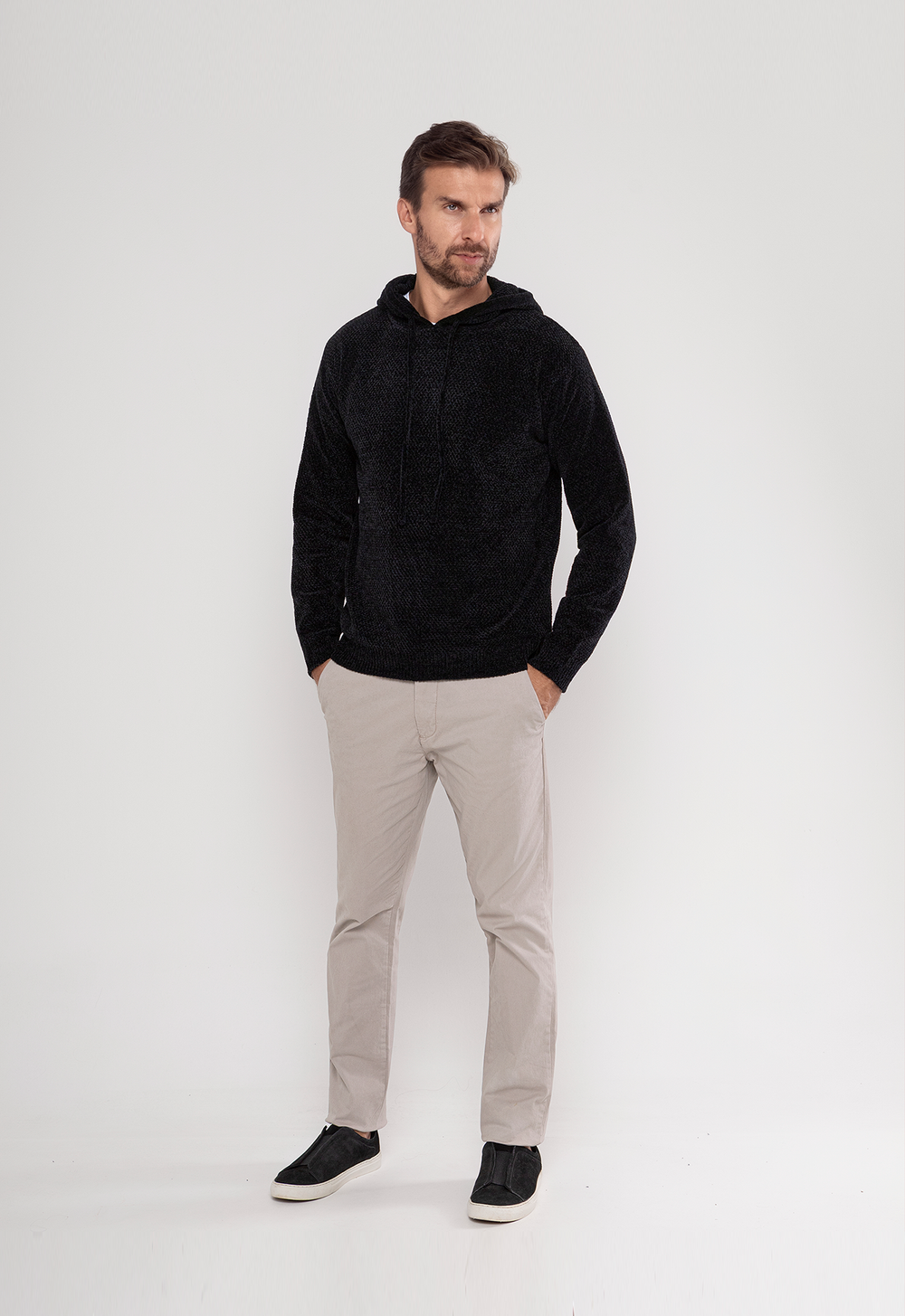 Tricot Mesclado C/ Capuz Preto