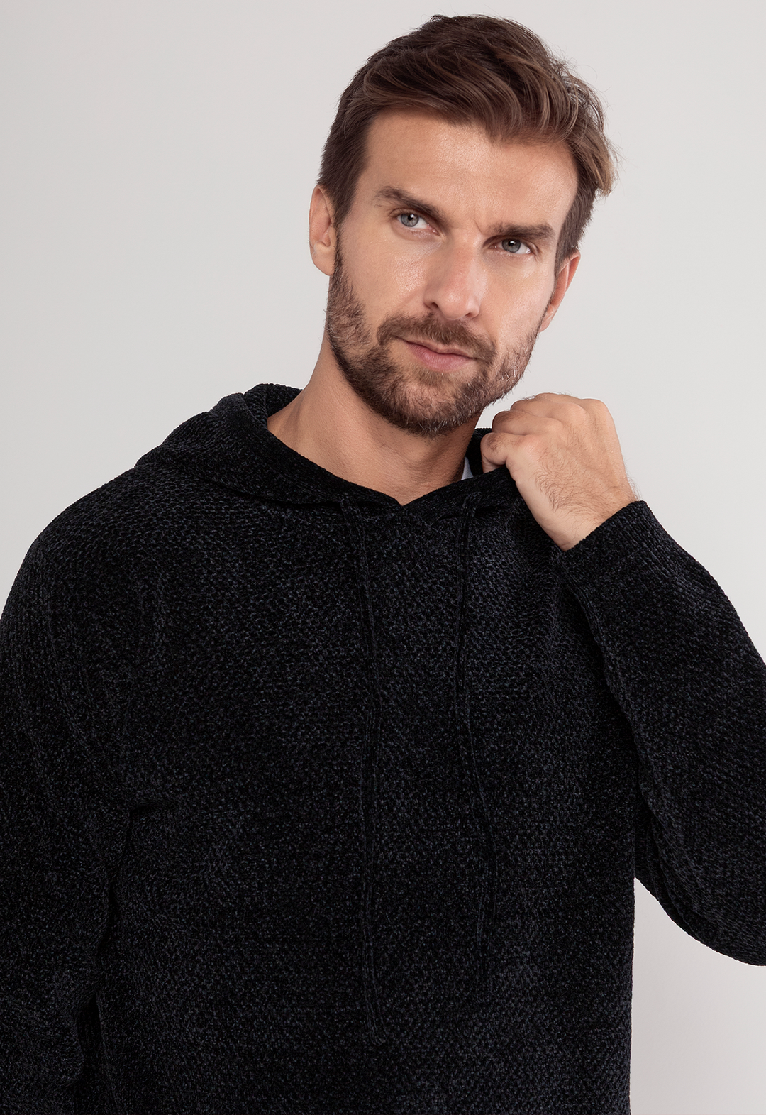 Tricot Mesclado C/ Capuz Preto