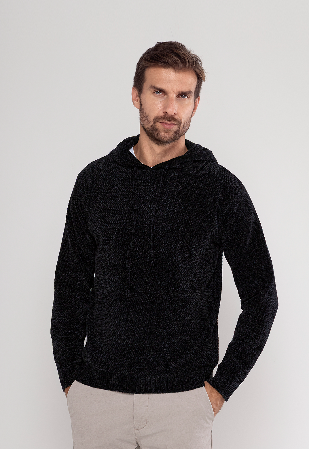 Tricot Mesclado C/ Capuz Preto
