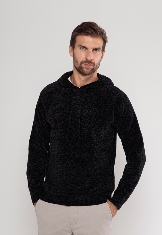 Tricot Mesclado C/ Capuz Preto