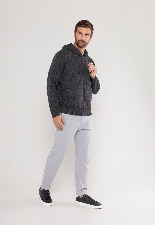 Tricot Mesclado Zip C/ Capuz Preto
