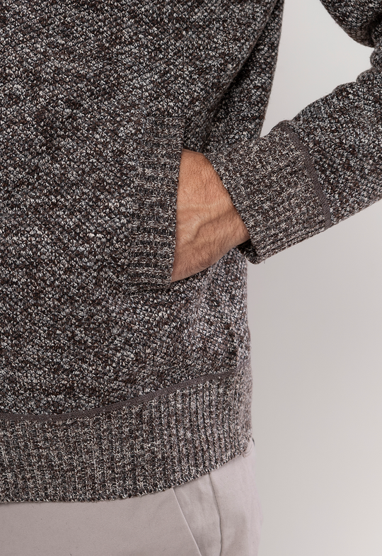 Tricot Mesclado Zip C/ Capuz Marrom