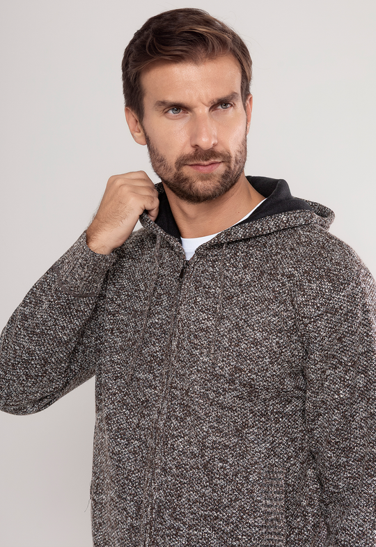 Tricot Mesclado Zip C/ Capuz Marrom