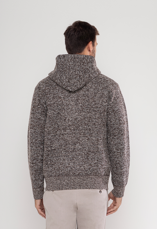Tricot Mesclado Zip C/ Capuz Marrom