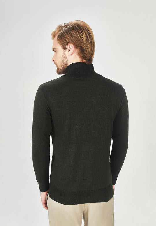 Suéter Toque Cashmere Meio Zip Verde Militar