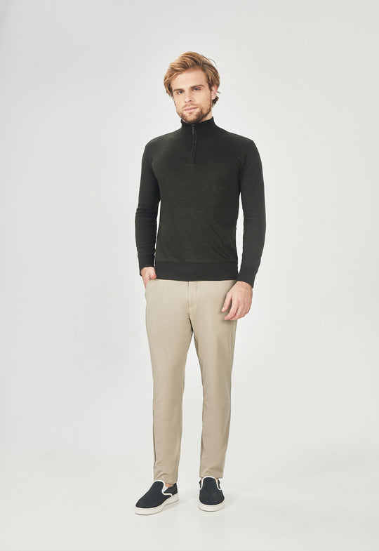 Suéter Toque Cashmere Meio Zip Verde Militar