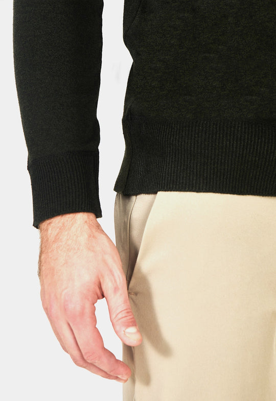Suéter Toque Cashmere Meio Zip Verde Militar