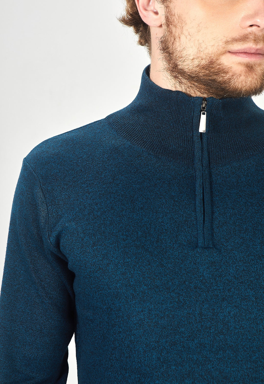 Suéter Toque Cashmere Meio Zip Petróleo