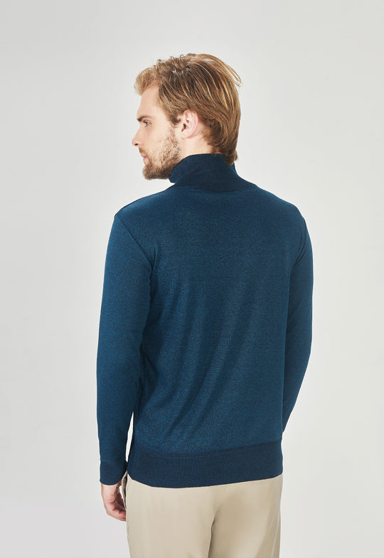 Suéter Toque Cashmere Meio Zip Petróleo