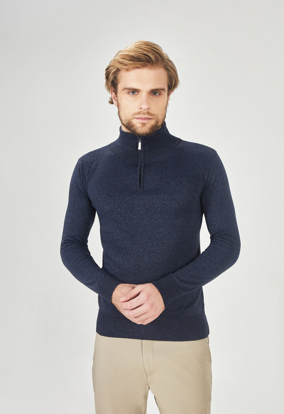 SUÉTER MEIO ZÍPER TOQUE CASHMERE MARINHO