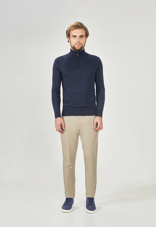 Suéter Toque Cashmere Meio Zip Marinho