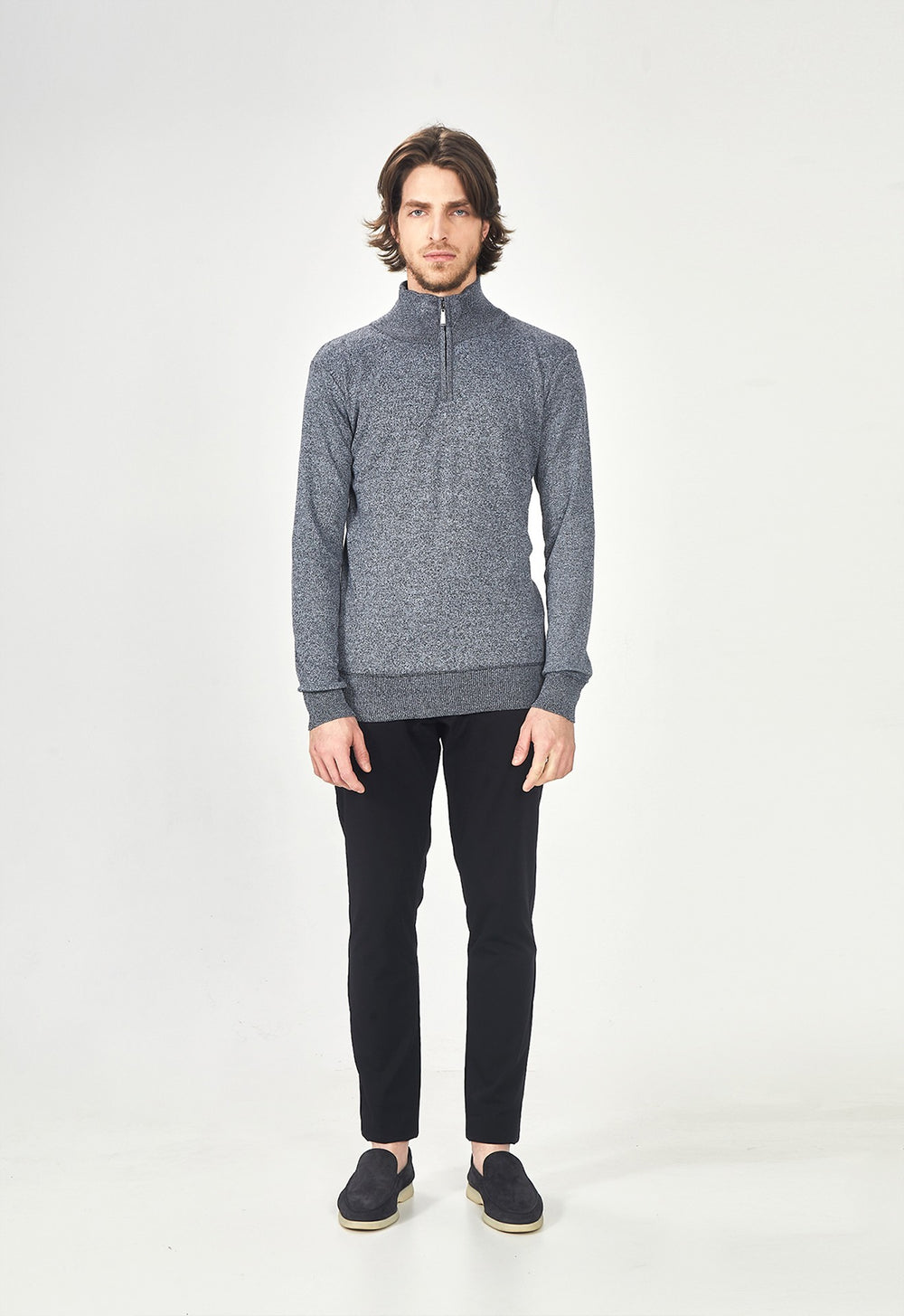 Suéter Toque Cashmere Meio Zip Cinza