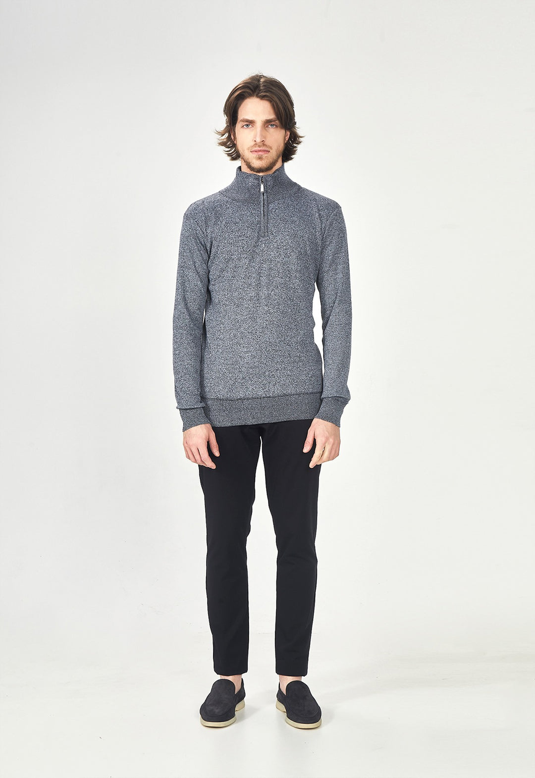 Suéter Toque Cashmere Meio Zip Cinza