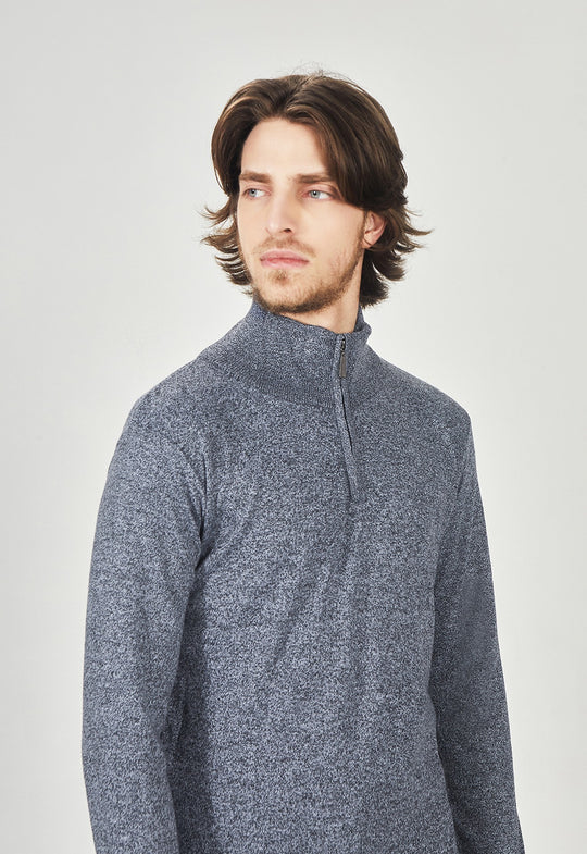 Suéter Toque Cashmere Meio Zip Cinza