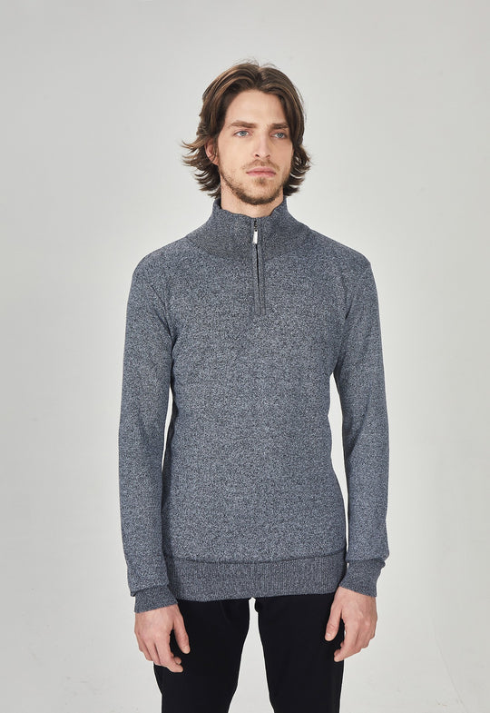 SUÉTER MEIO ZÍPER TOQUE CASHMERE CINZA