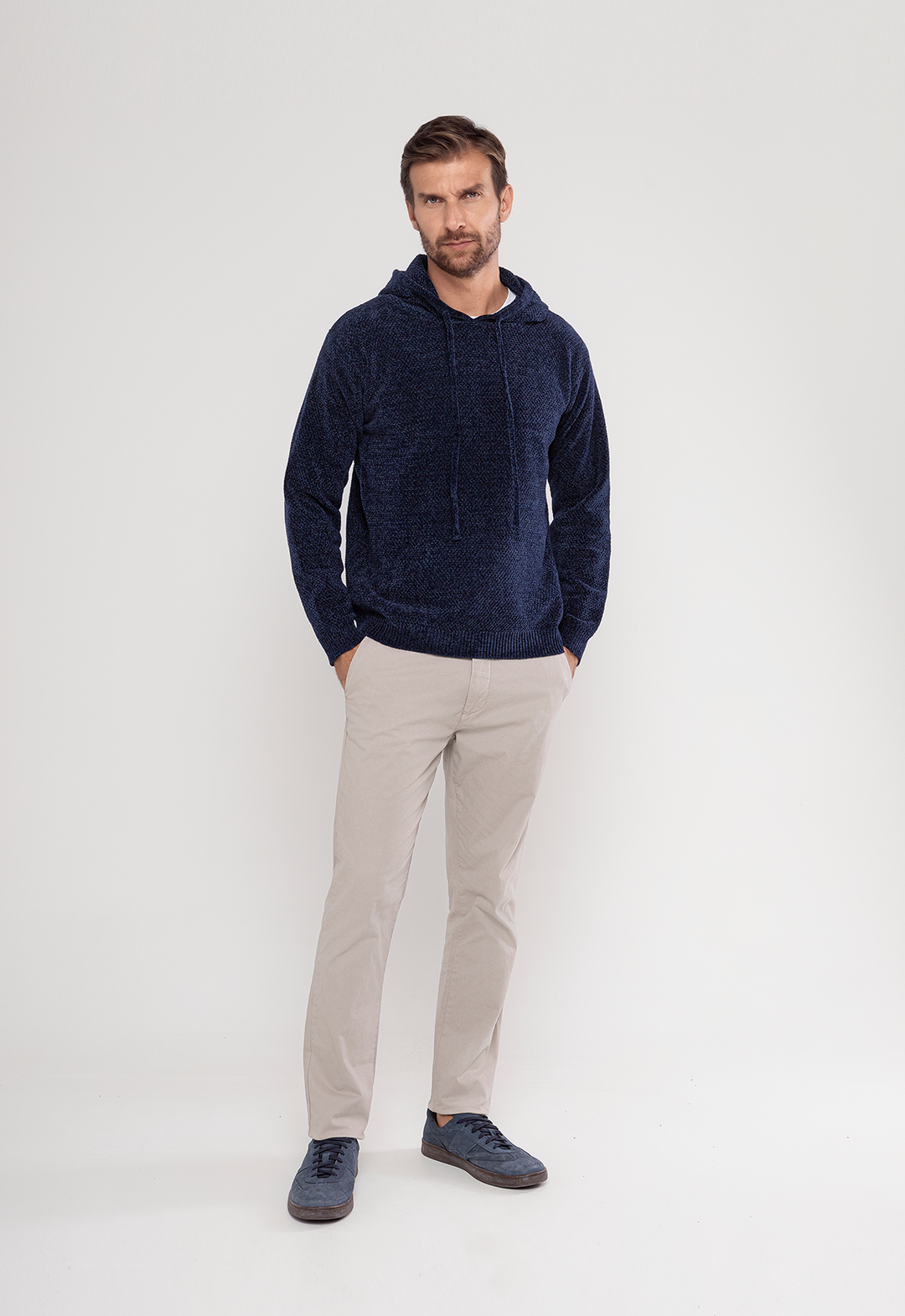 Tricot Mesclado C/ Capuz Azul