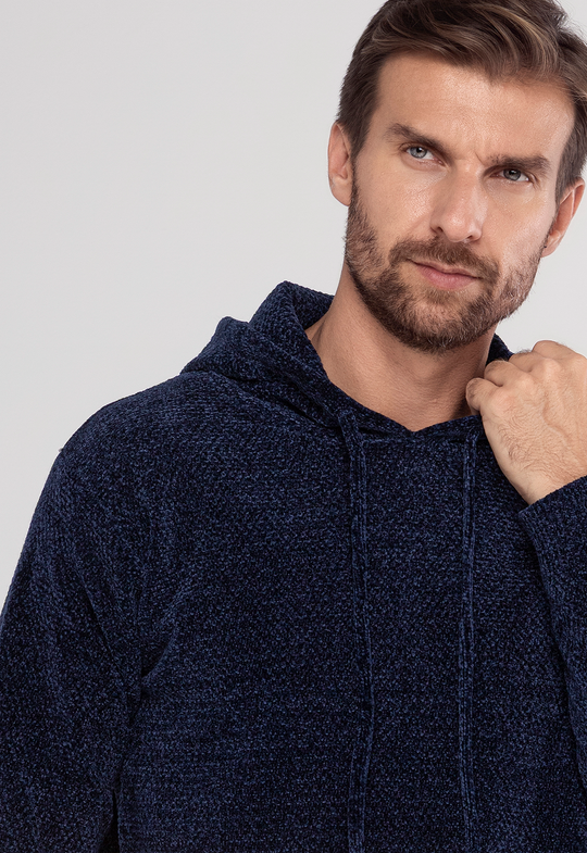 Tricot Mesclado C/ Capuz Azul