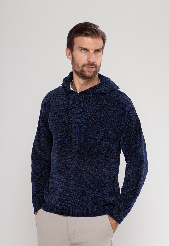 Tricot Mesclado C/ Capuz Azul