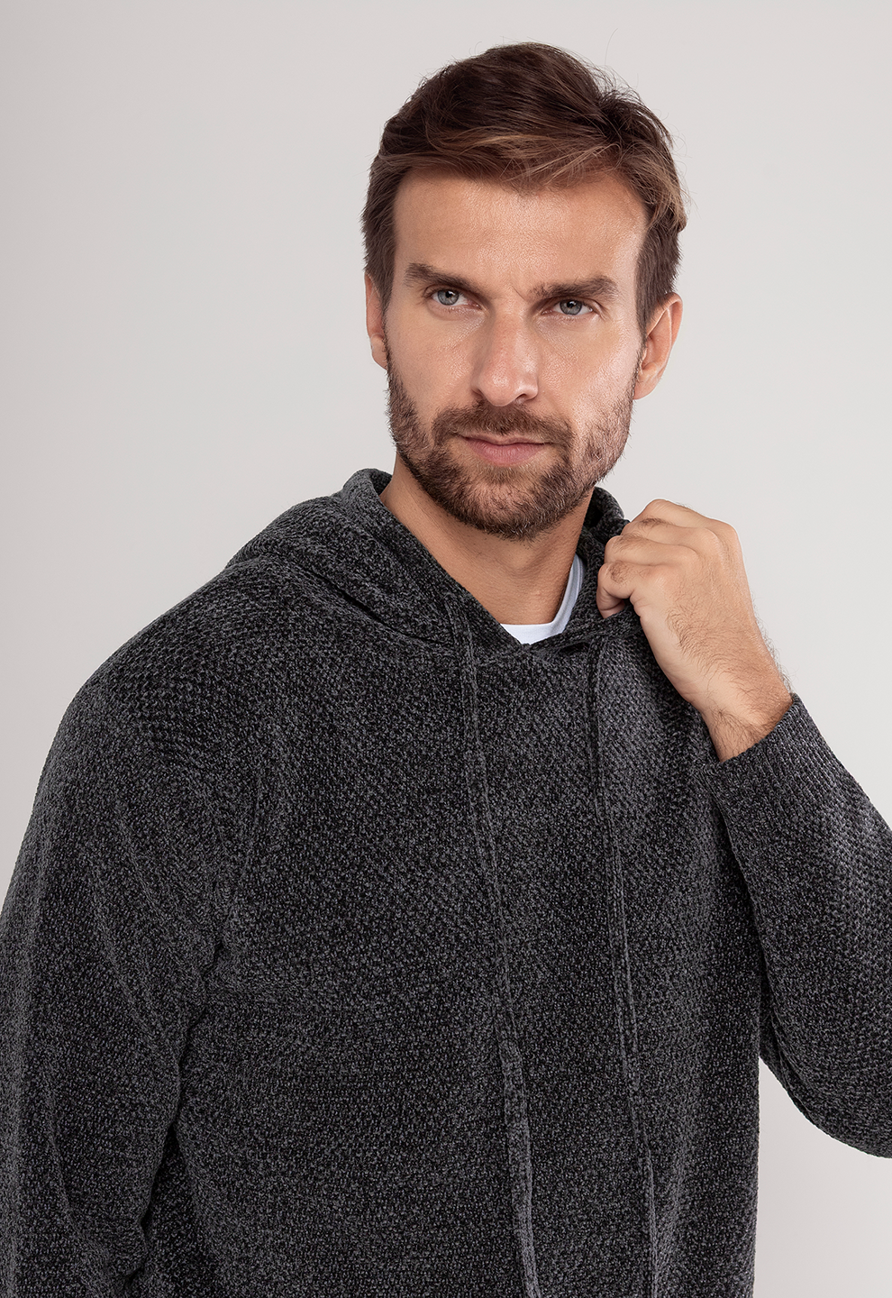 Tricot Mesclado C/ Capuz Cinza