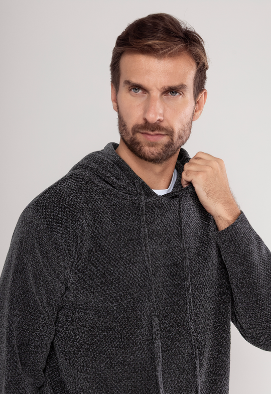 Tricot Mesclado C/ Capuz Cinza