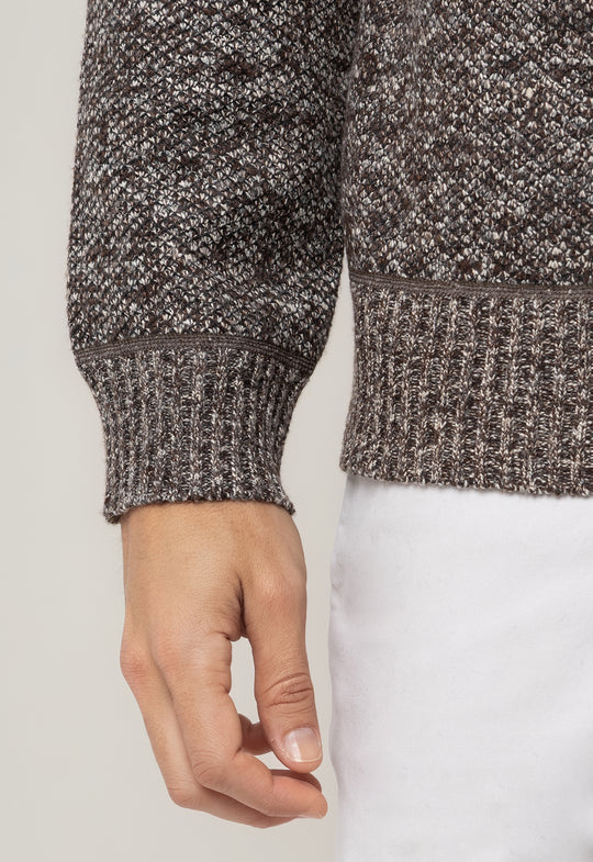 TRICOT MESCLADO MEIO ZIP MARROM