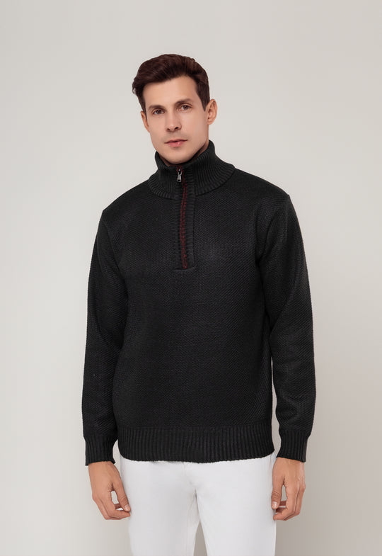 TRICOT MESCLADO MEIO ZIP PRETO