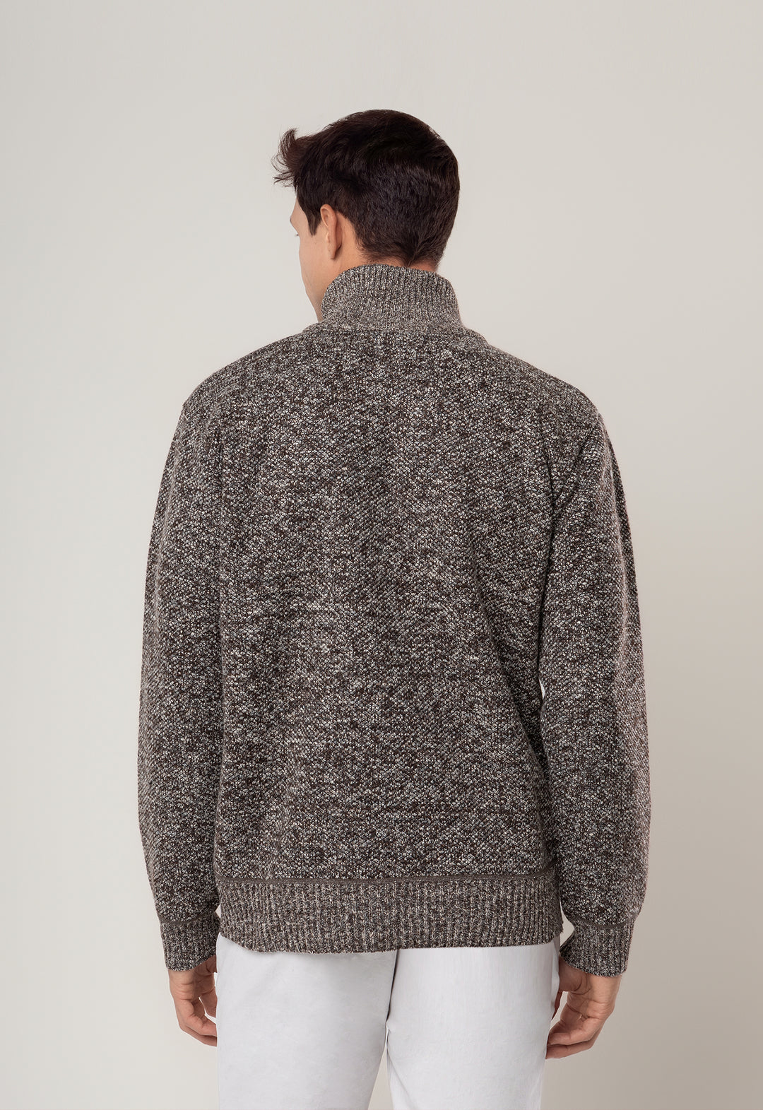 TRICOT MESCLADO MEIO ZIP MARROM