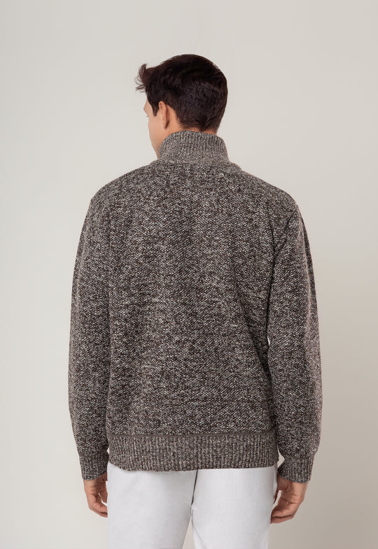 TRICOT MESCLADO MEIO ZIP MARROM
