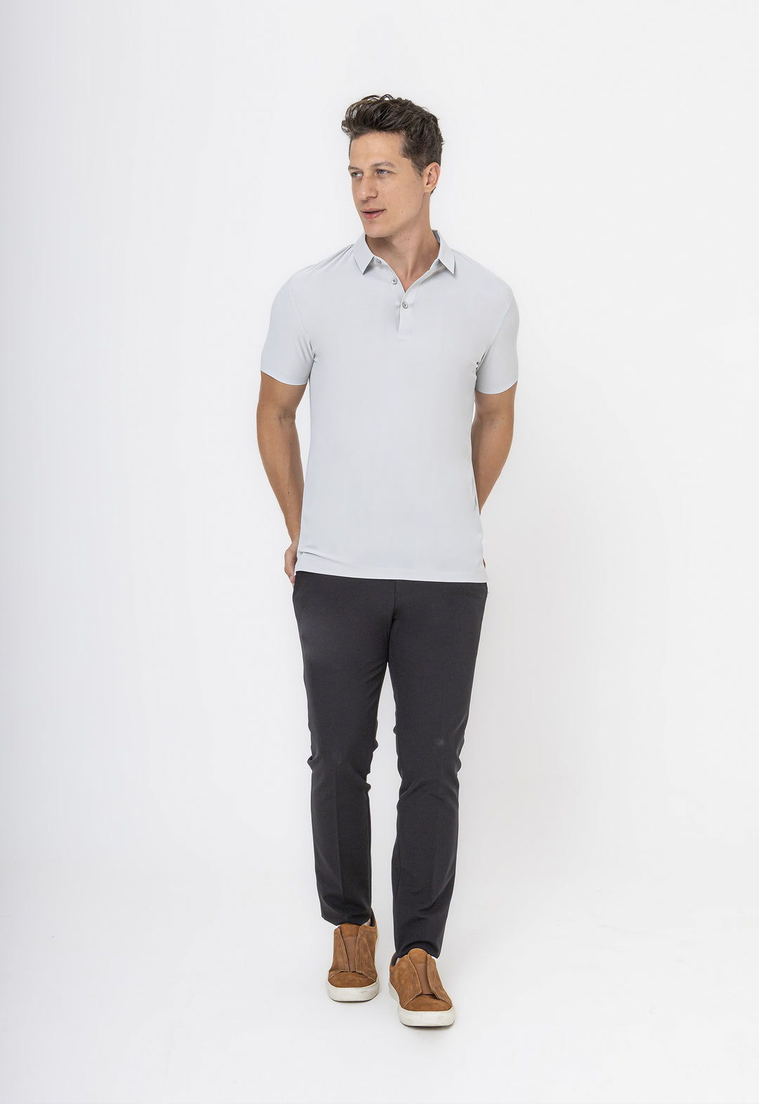 POLO DRY-FIT MOTION DESIGN CINZA CLARO
