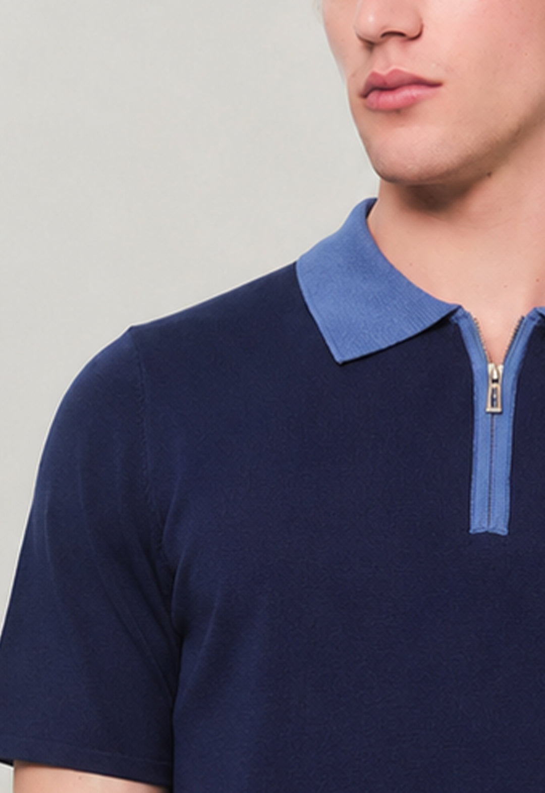 Polo Tricot Zip Azul