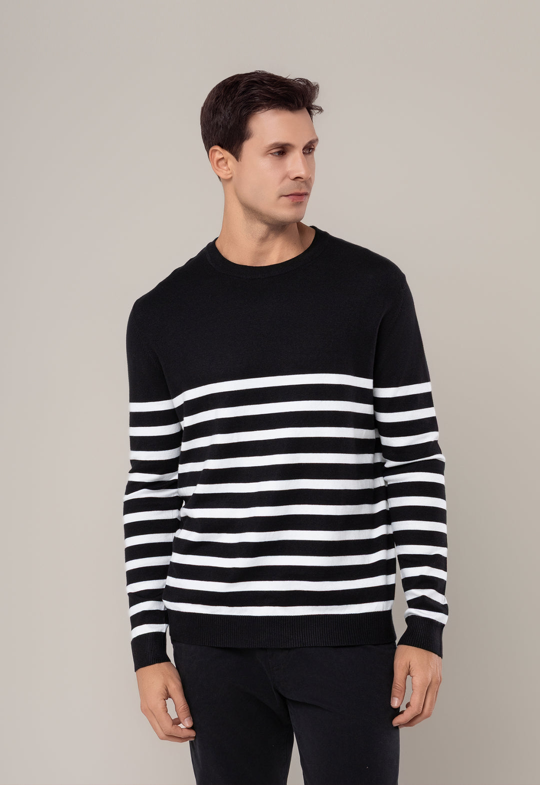 SUÉTER MODAL ALPINE LISTRADO PRETO E BRANCO