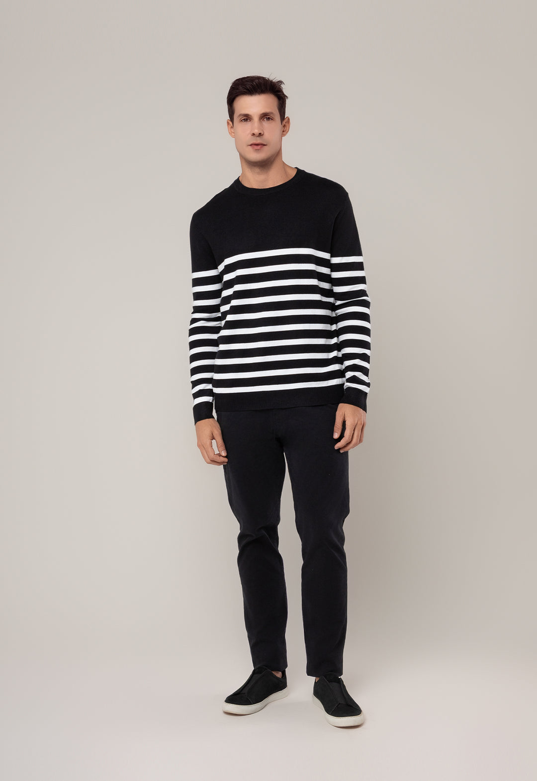 SUÉTER MODAL ALPINE LISTRADO PRETO E BRANCO