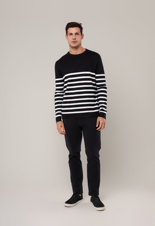 SUÉTER MODAL ALPINE LISTRADO PRETO E BRANCO