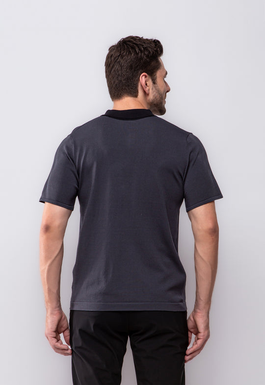 Polo Tricot Zip Cinza