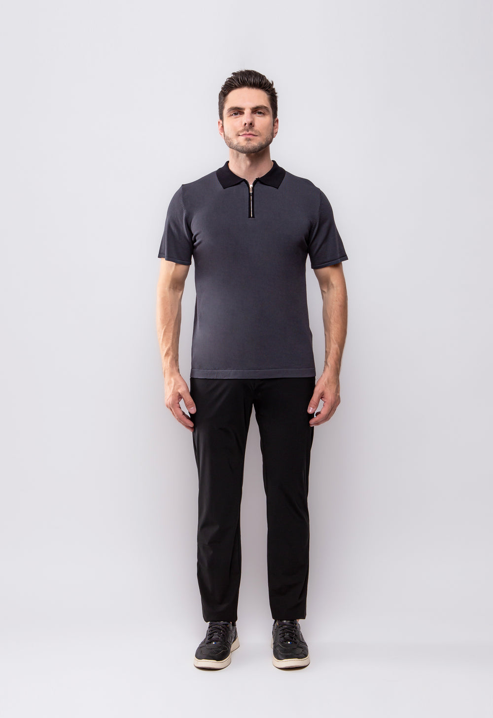 Polo Tricot Zip Cinza
