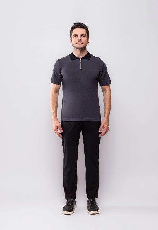 Polo Tricot Zip Cinza