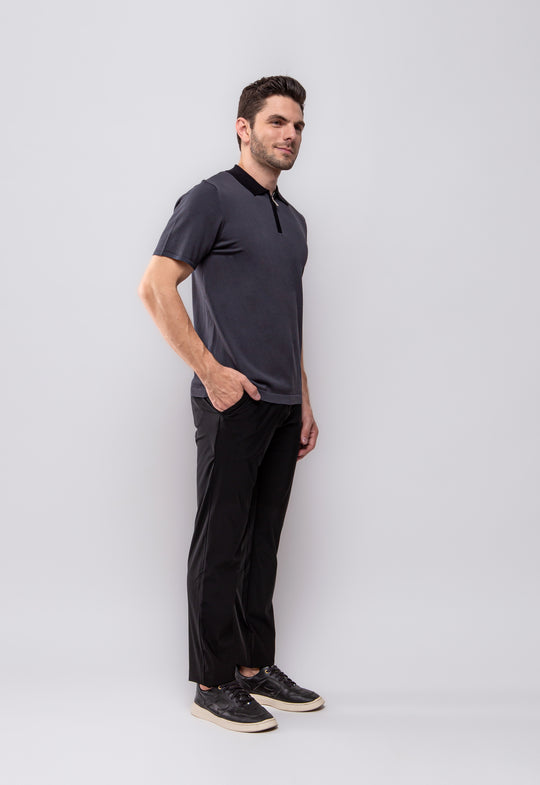 Polo Tricot Zip Cinza