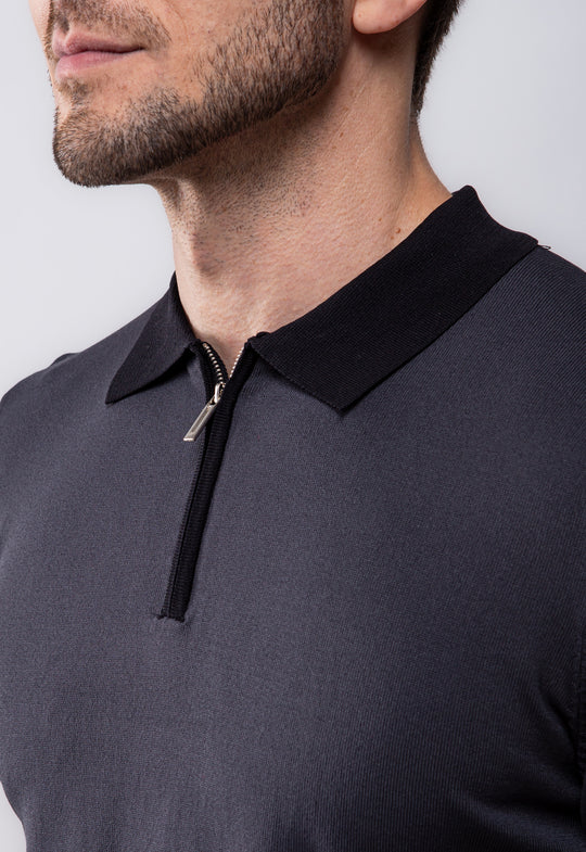 Polo Tricot Zip Cinza