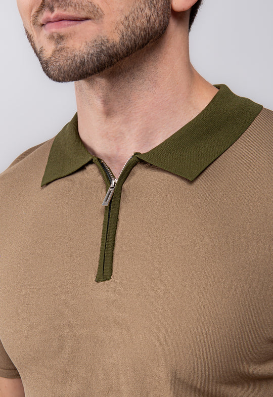 Polo Trico Zip Caqui