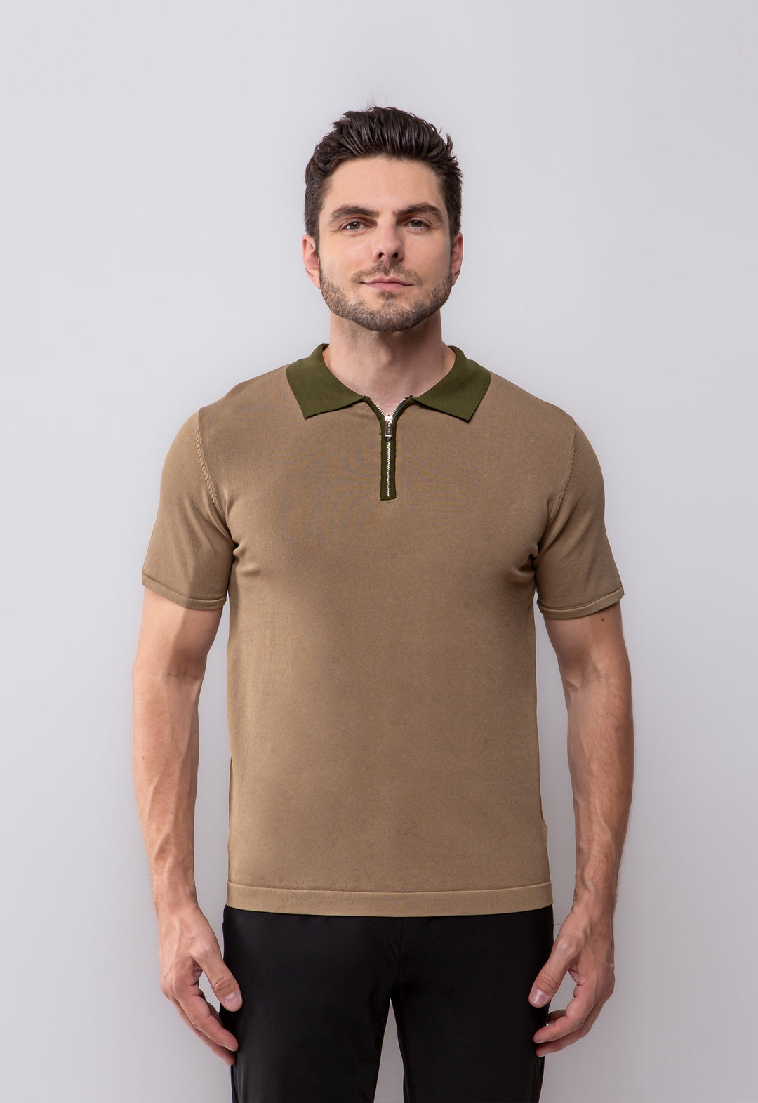 Polo Trico Zip Caqui
