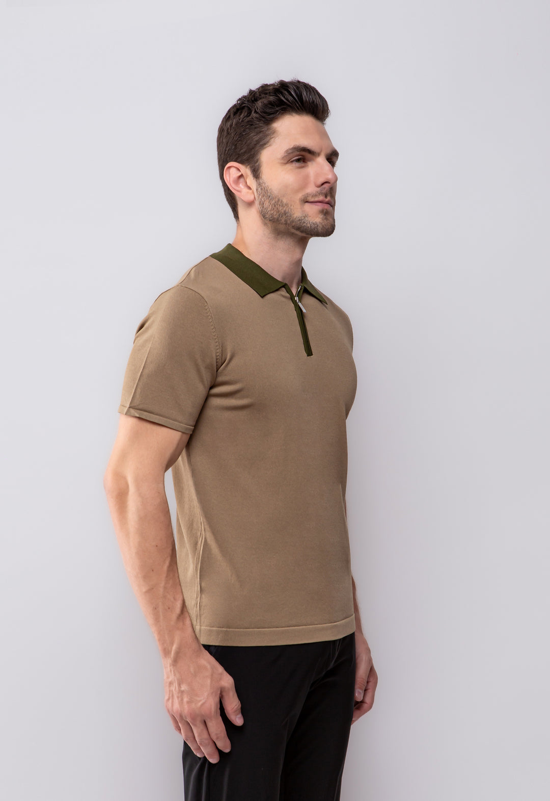 Polo Trico Zip Caqui