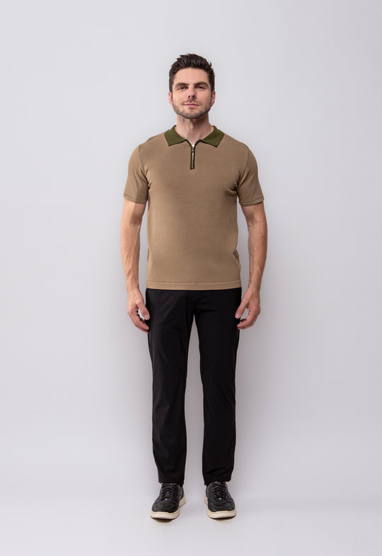 Polo Trico Zip Caqui