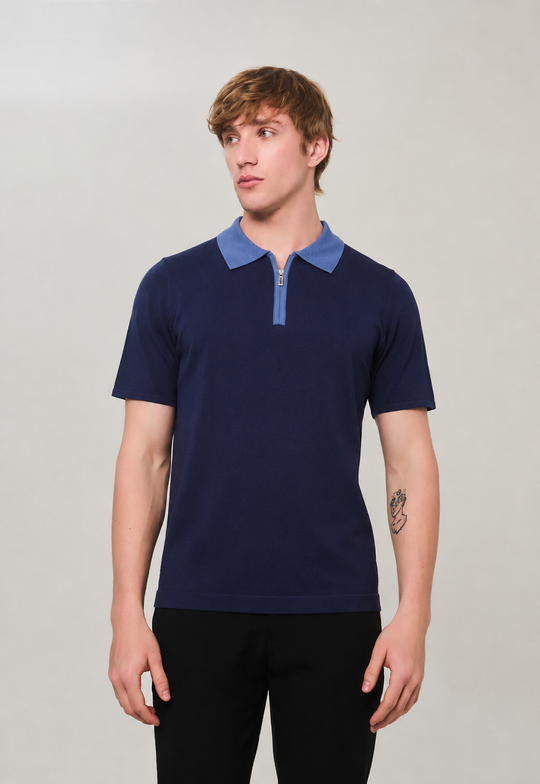 Polo Tricot Zip Azul