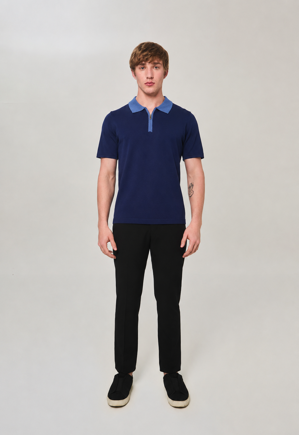 Polo Tricot Zip Azul