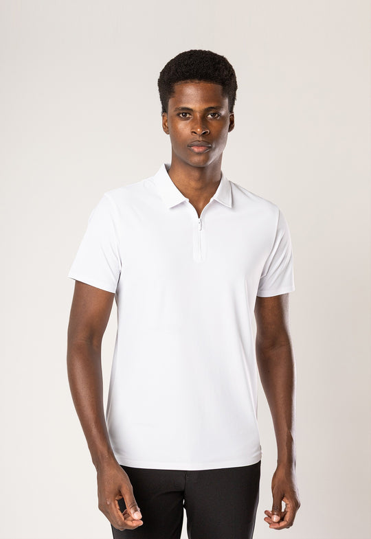 POLO DRY FIT ZÍPER C/ GOLA JACKARD BRANCA
