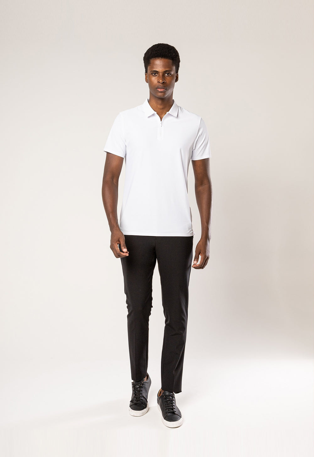 Polo Dry Fit Zíper C/ Gola Jackard Branca