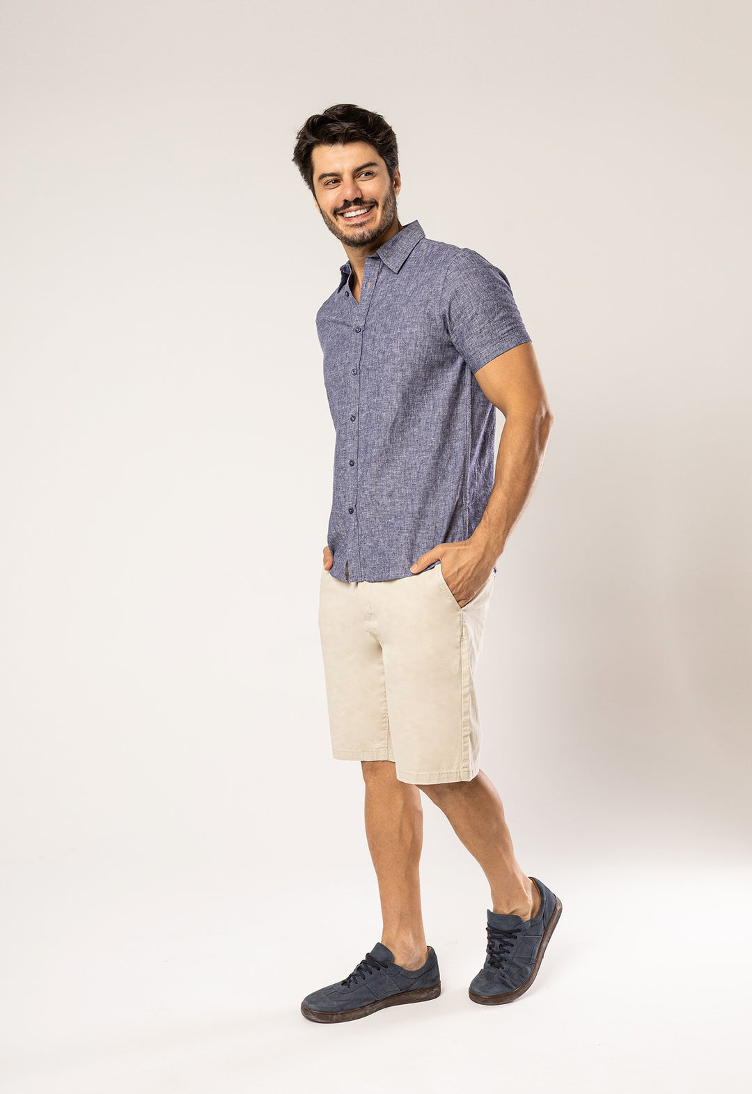 Camisa Linho com Algodão Capri MC Marinho