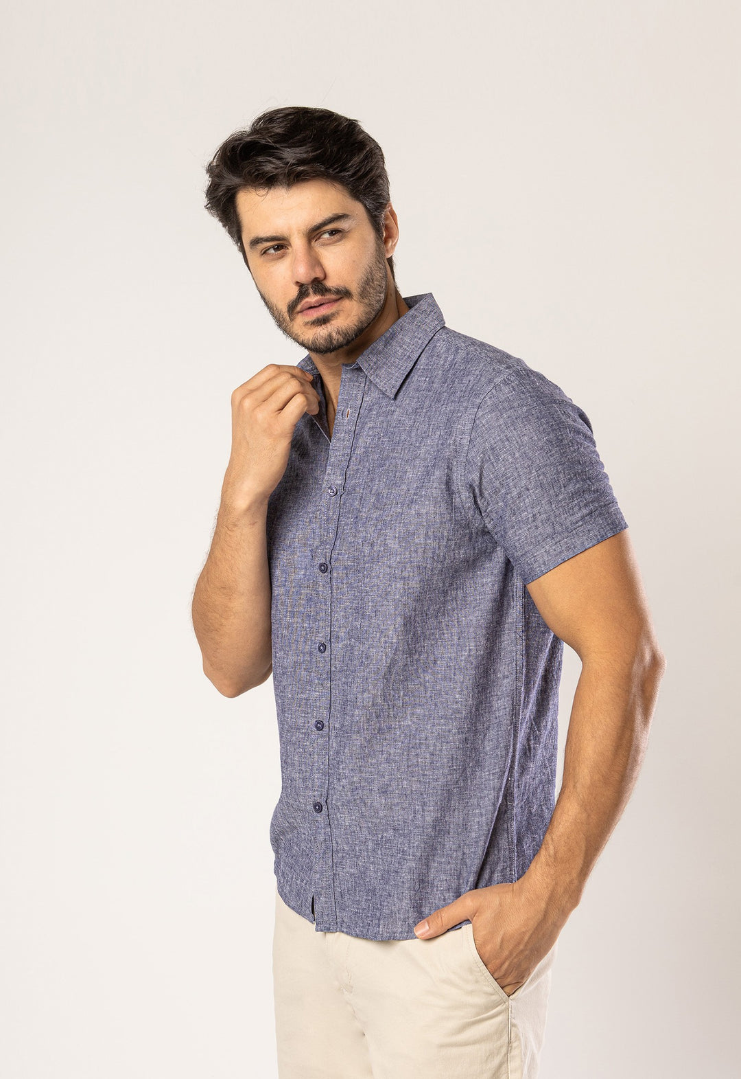 Camisa Linho com Algodão Capri MC Marinho